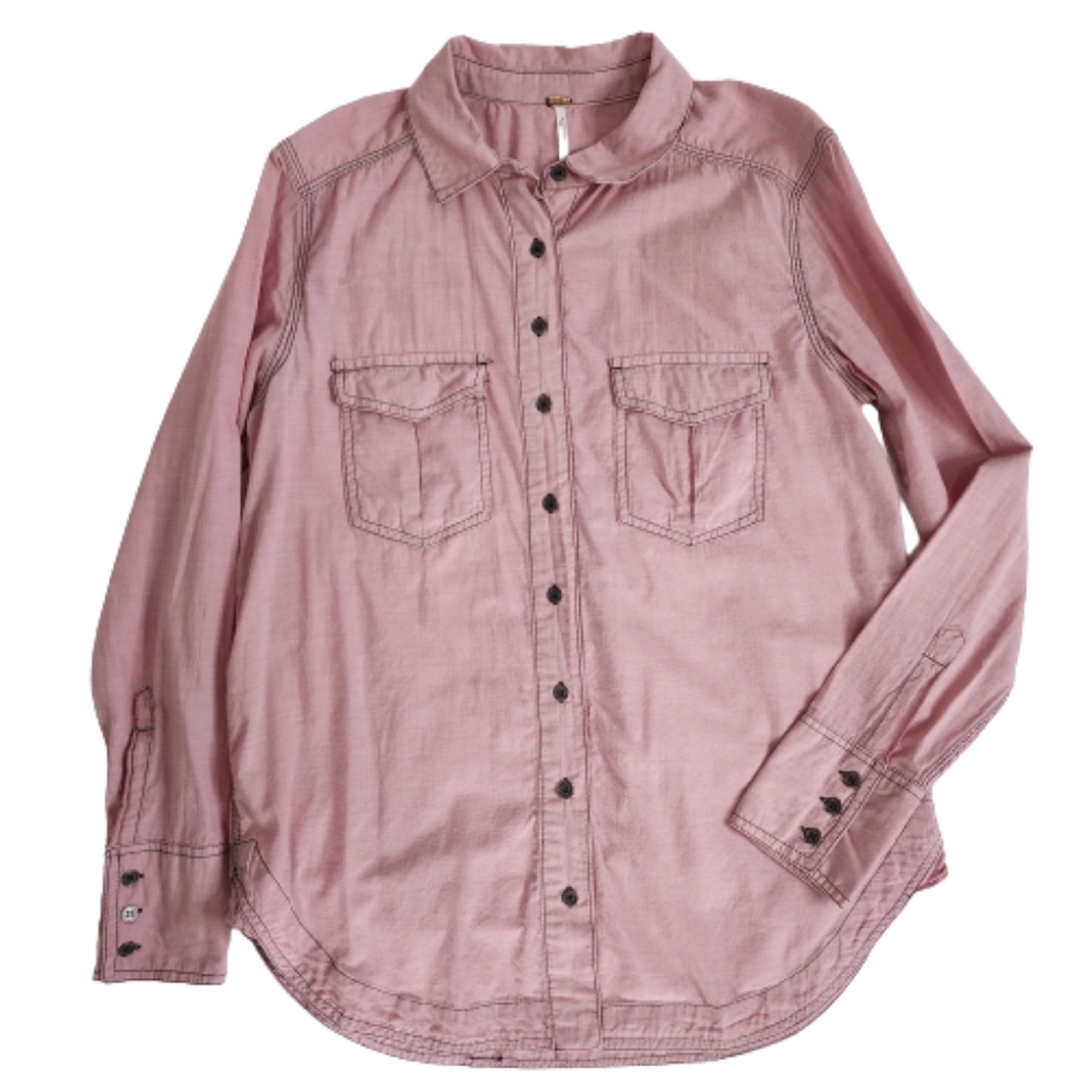 Free People Women's Pink Long Sleeve Button Down Shirt size XS